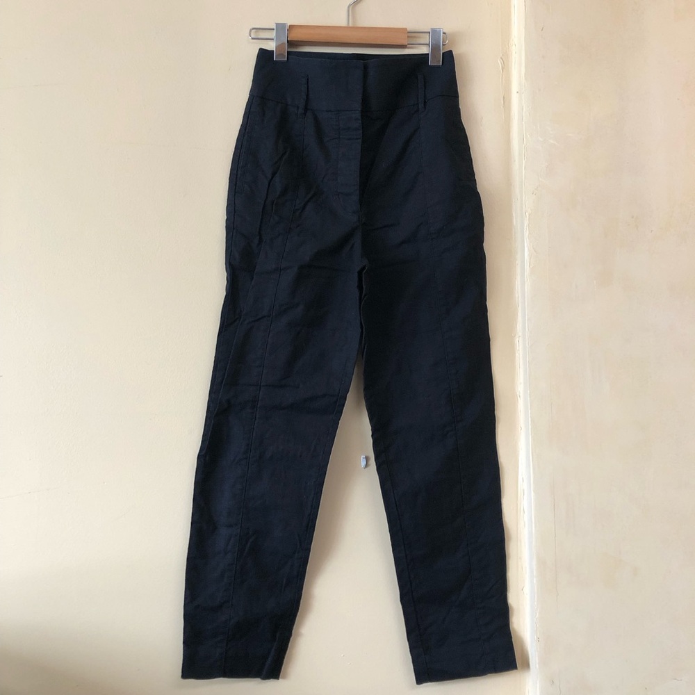 WILFRED Linen Blend Slim Trouser High Waist Black Stretch Cotton Straight Crop